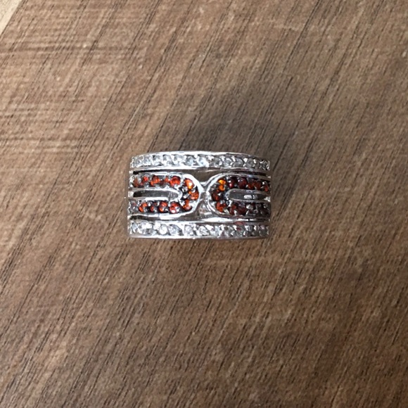 .925 Sterling Silver Garnet and CZ Pave Ring - Picture 3 of 8